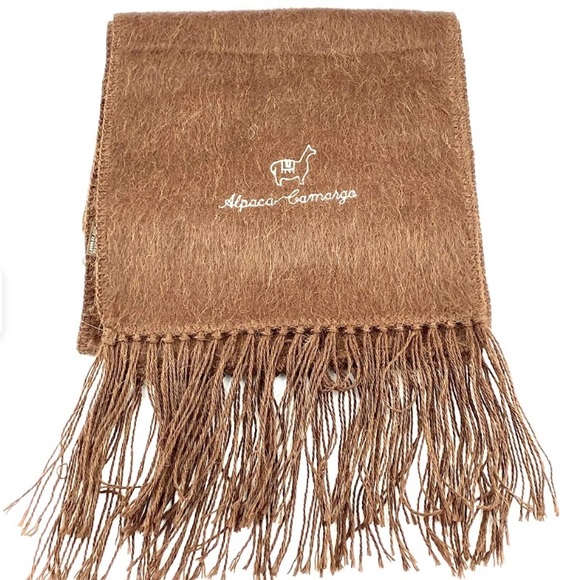 ALPACA CAMARGO TAN FRINGED LONG SCARF - Picture 2 of 10